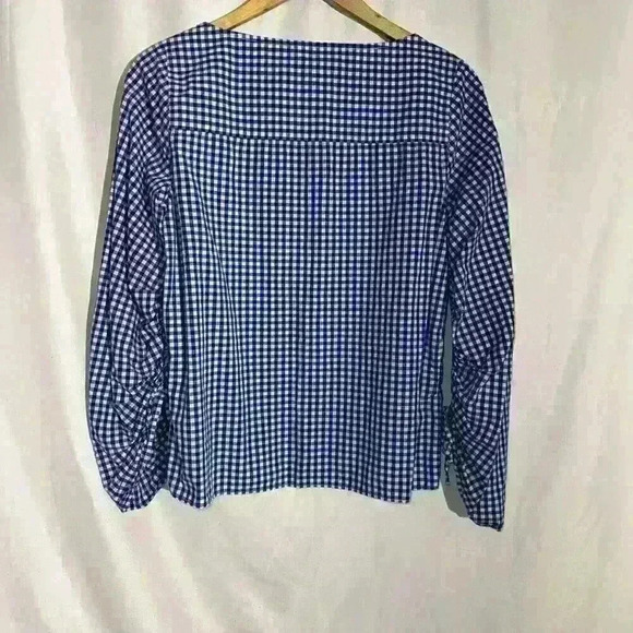 Gap Blue Gingham Plaid Top Ruched Shirted Sleeves Square Neck Small - Picture 6 of 7